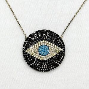 sterling silver evil eye turquoise & cubic zirconia necklace